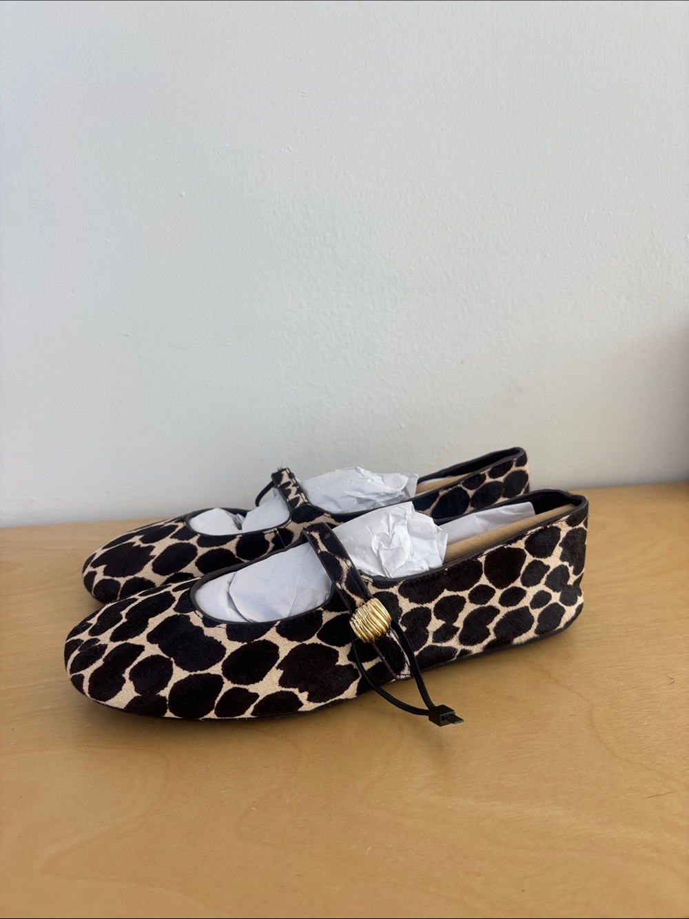 Zara Leopard Print Mary Jane Flats - Black & Cream NWT